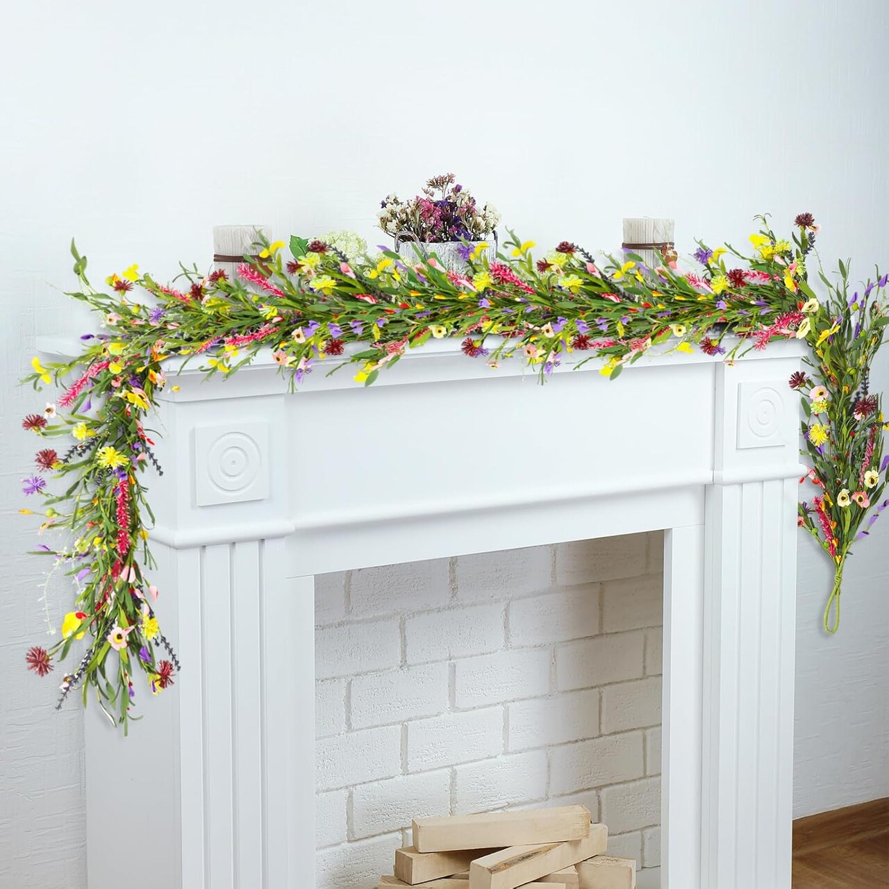 6 ft Artificial Wildflower Garland – Daisy & Lavender Faux Floral Vine for Baby Shower, Wedding, Mantle, Table Centerpiece & Spring/Summer Décor (1 Pc)